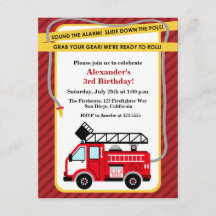 Fire Lastbil Firefighter Födelsedagsfest inbjudan