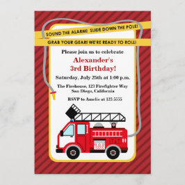 Fire Lastbil Firefighter Födelsedagsfest inbjudan
