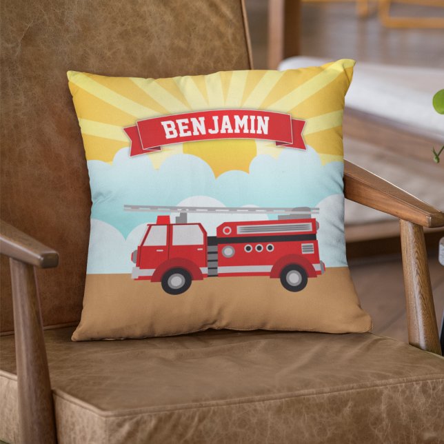 Fire Lastbil Firefighter Personlig Namn Kids Room Kudde (Skapare uppladdad)
