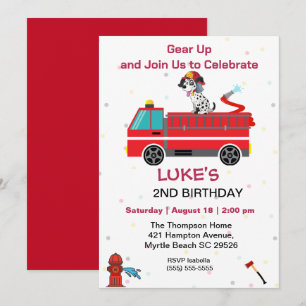 Fire Lastbil Fireman Kids 2:a födelsedag Party Inbjudningar