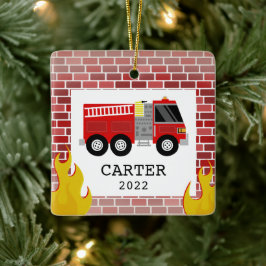 Fire Lastbil Flames Kids Little Boy jul jul Julgransprydnad Keramik