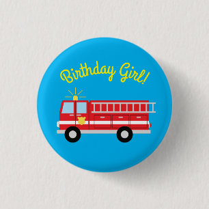 Fire Lastbil Födelsedagsfest Birthday Girl Button Knapp