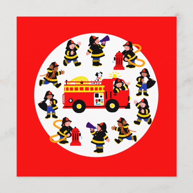 Fire Lastbil med Busy Firefighters (Framsida)