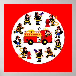 Fire Lastbil med Busy Firefighters Poster