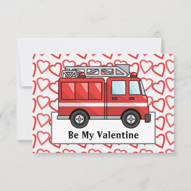 Fire Lastbil och Hearts Child's Valentine Card OSA Kort (Framsida)