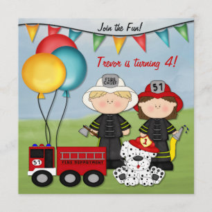 Fire Lastbil och Little Fireman Birthday Inbjudningar