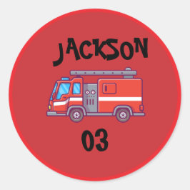 Fire lastbil Party Birthday Classic Runt Klistermärke