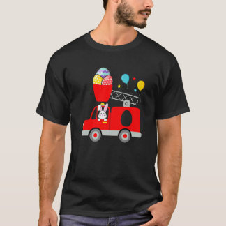 Fire Lastbil Påskägg Cute Bunny Firefighter Toddl T Shirt