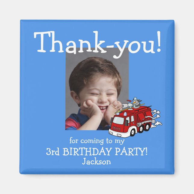 Fire Lastbil Photo Tack Birthday Magnet, Boy Magnet (Framsidan)