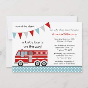 Fire Lastbil Polka Dot Banner Boy Shower Inbjudningar