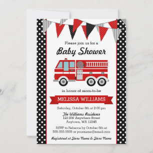Fire Lastbil Polka Dot Bunting Baby Shower Inbjudningar