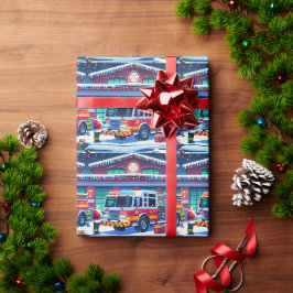 Fire Lastbil Santa och Julgran Presentpapper