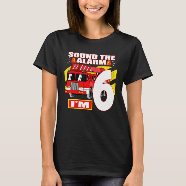 Fire Lastbil tema 6 år gammal födelsedag T Shirt (Framsida)