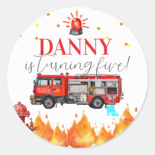 Fire Lastbil Themme Birthday Round Sticker Runt Klistermärke