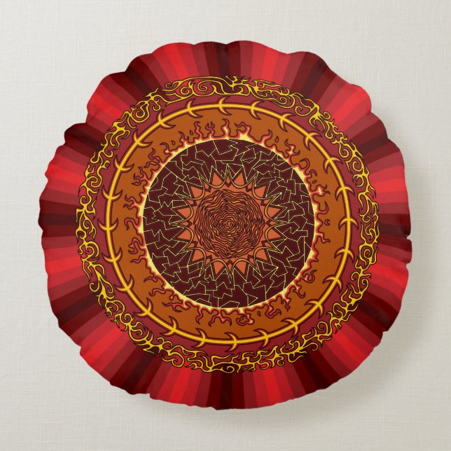 Fire Mandala Round Pillow Rund Kudde (Framsidan)