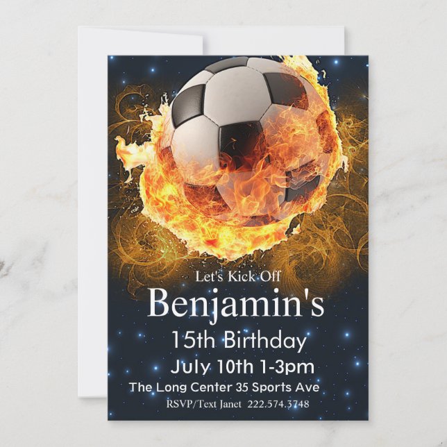 Fire Octhday, Football Birthday, Futbol Inbjudningar (Framsida)