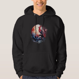 Fire Phoenix Bird Sakura Träd Mythical Bird Måne P Hoodie