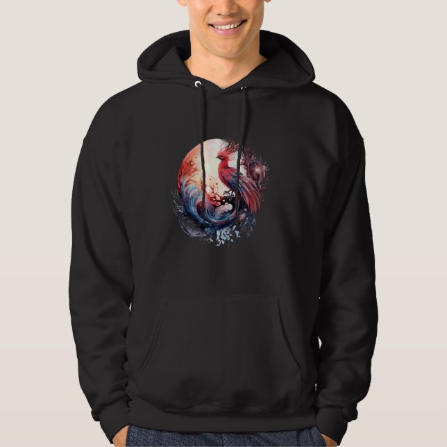 Fire Phoenix Bird Sakura Träd Mythical Bird Måne P Hoodie (Framsida)