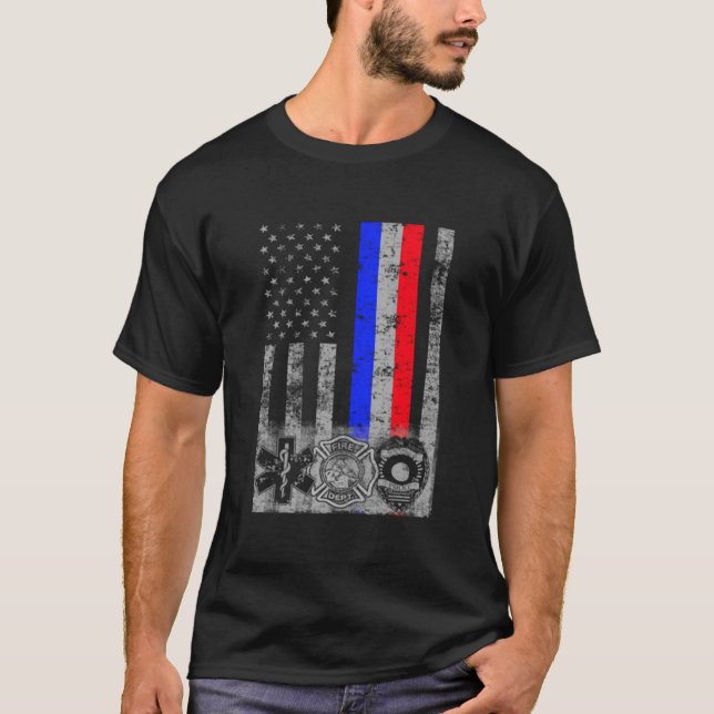 Fire Police Emt First Responder Flag T Shirt (Framsida)