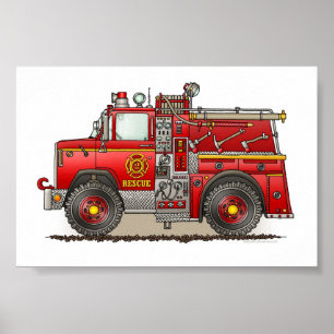 Fire Pumper Rädding Lastbil Poster