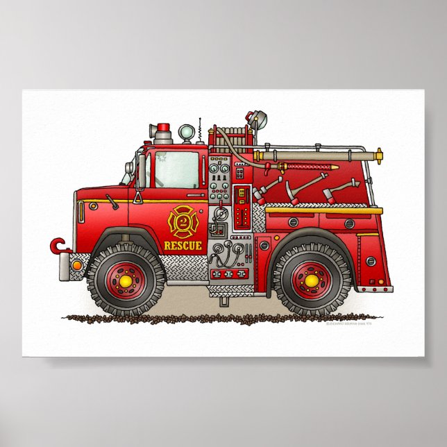 Fire Pumper Rädding Lastbil Poster (Framsidan)
