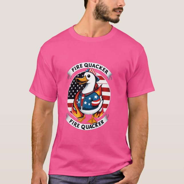 Fire Quacker Anka Firecracker, 4:e juli USA T Shirt (Framsida)