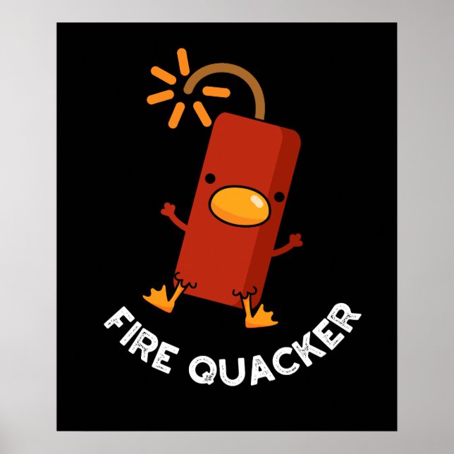 Fire Quacker Funny Fireworks Pun Mörk BG Poster (Framsidan)