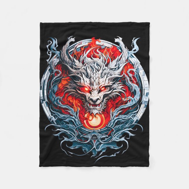 Fire Red Flame Mythical Dragon Head Fleecefilt (Framsidan)