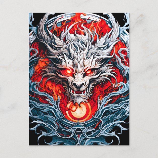 Fire Red Flame Mythical Dragon Head Helg Vykort (Framsida)