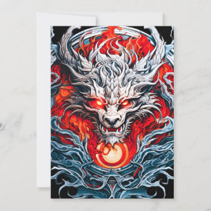 Fire Red Flame Mythical Dragon Head Julkort