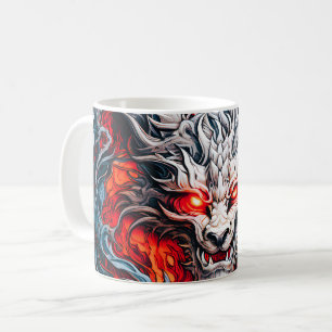 Fire Red Flame Mythical Dragon Head Kaffemugg