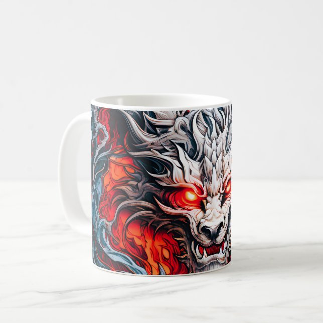 Fire Red Flame Mythical Dragon Head Kaffemugg (Framsida vänster)