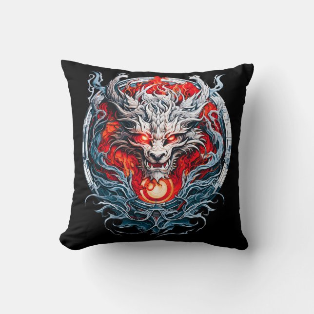 Fire Red Flame Mythical Dragon Head Kudde (Framsida)