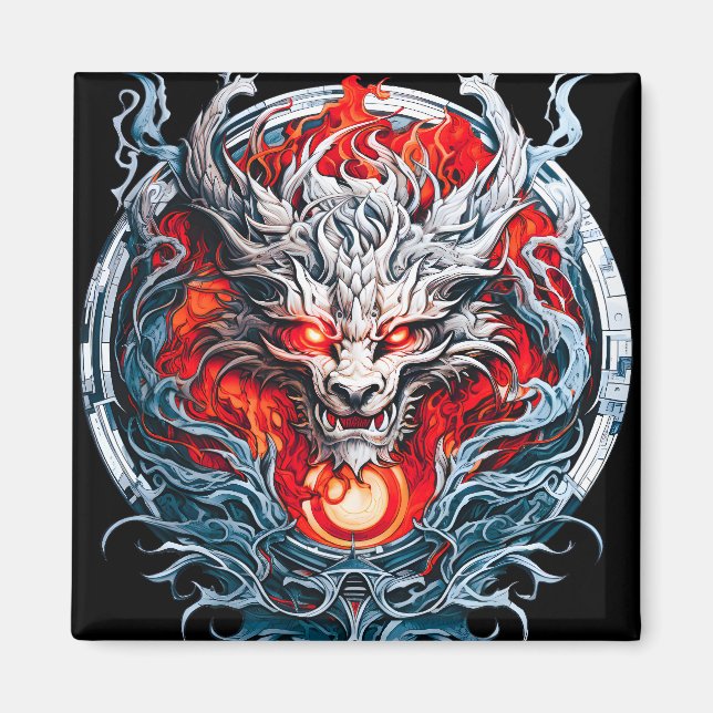 Fire Red Flame Mythical Dragon Head Magnet (Framsidan)