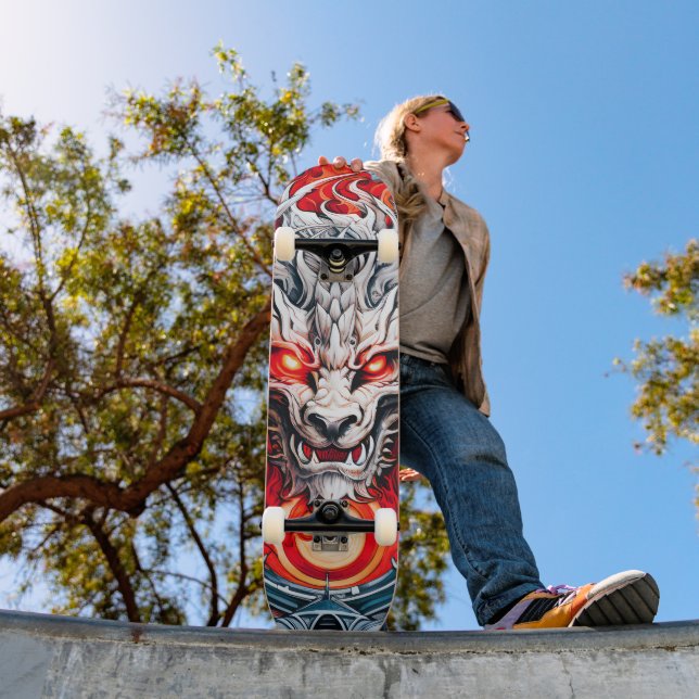 Fire Red Flame Mythical Dragon Head Mini Skateboard Bräda 18,5 Cm (Utomhus 1)