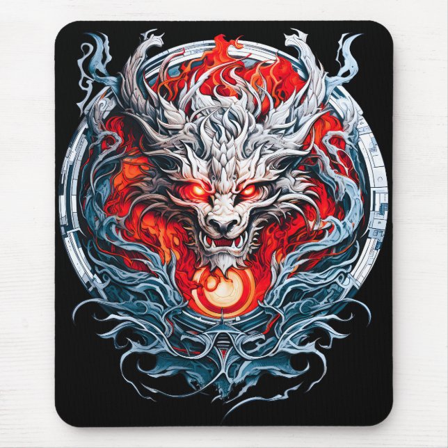 Fire Red Flame Mythical Dragon Head Musmatta (Framsidan)