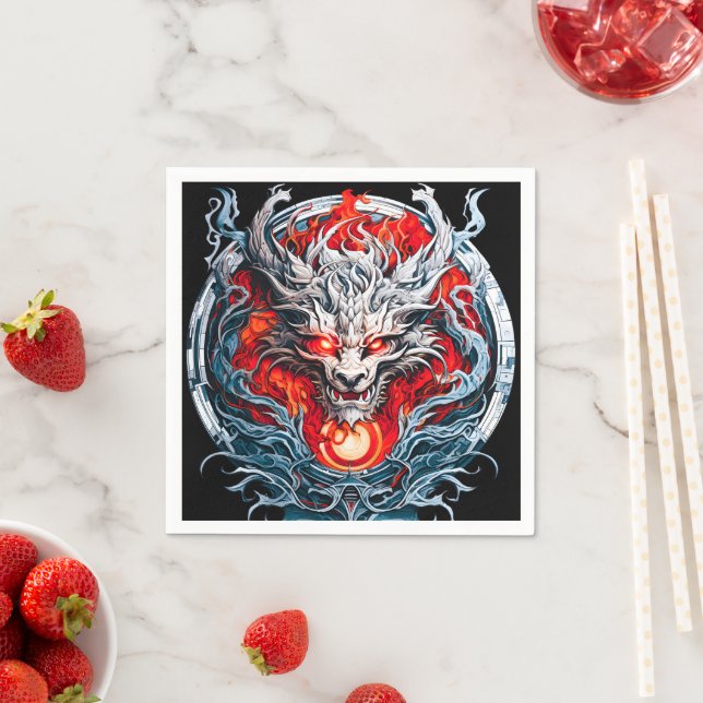 Fire Red Flame Mythical Dragon Head Pappersservett (Insitu)