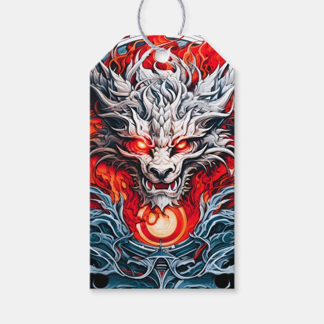 Fire Red Flame Mythical Dragon Head Presentetikett (Framsidan)