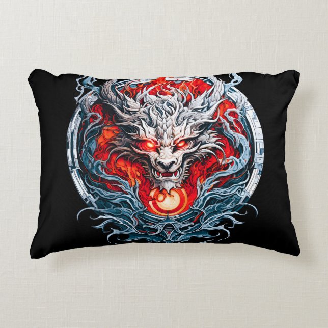 Fire Red Flame Mythical Dragon Head Prydnadskudde (Framsidan)