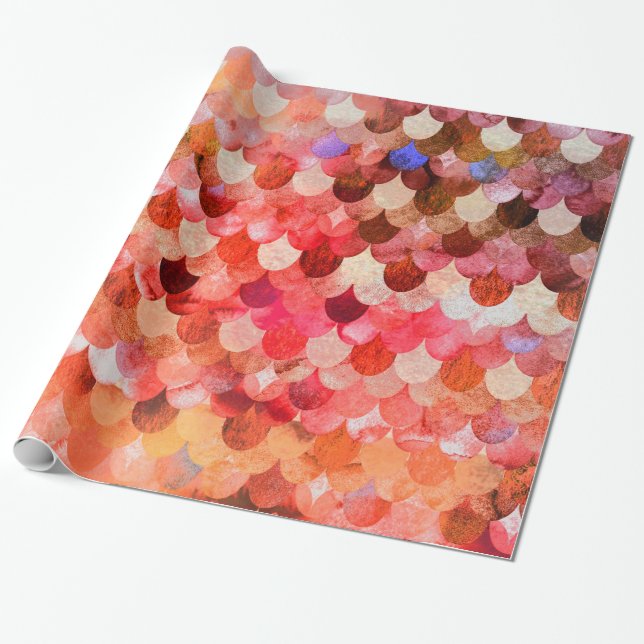 Fire Red Mermaidscales Sjöjungfru Fishscales Scale Presentpapper (Utrullad)