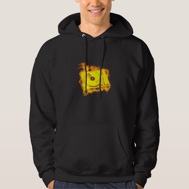 Fire Retro dj Turntable Flames Music Player Dj Hoodie (Framsida)