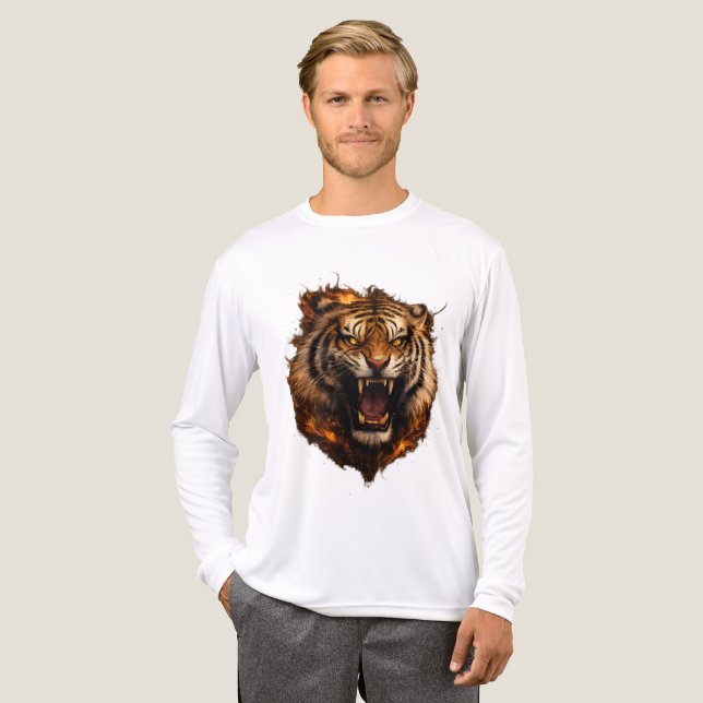 Fire Roaring Tiger Graphic Long Sleeve Tee (Hel framsida)