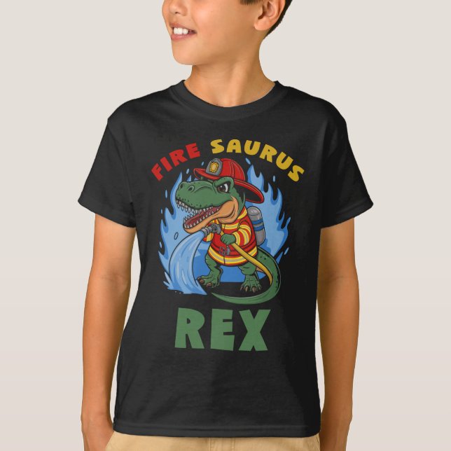 Fire Saurus Rex Firefighter T Rex Dinosaur Shirt (Framsida)