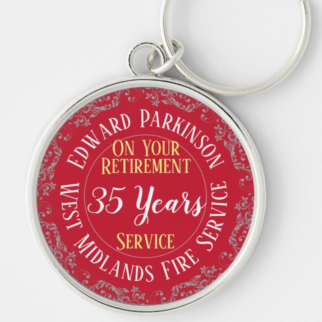 Fire Service Employee Retirement Award Rund Silverfärgad Nyckelring (Framsidan)