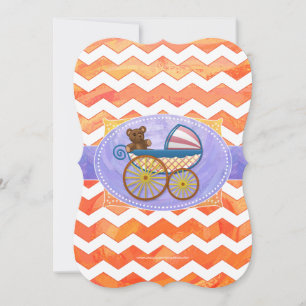 Fire Sjö Orange Chevron Baby Inbjudningar