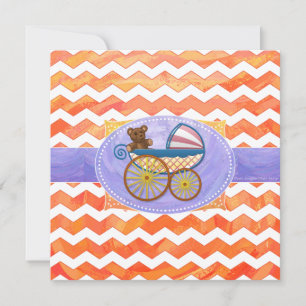 Fire Sjö Orange Chevron Baby Inbjudningar