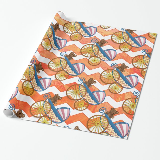 Fire Sjö Orange Chevron Baby Presentpapper (Utrullad)