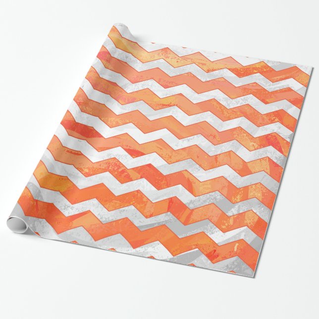Fire Sjö Orange Chevron Mönster Presentpapper (Utrullad)