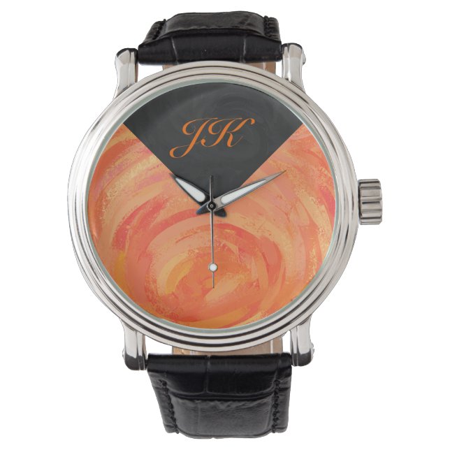 Fire Sjö Orange och Black Monogram Armbandsur (Framsida)