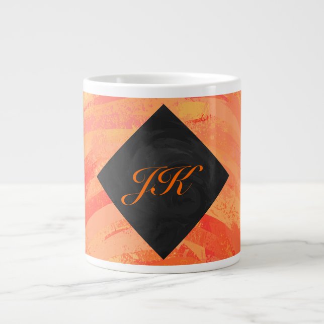Fire Sjö Orange och Black Monogram Jumbo Mugg (Framsidan)